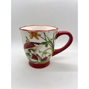 Cracker Barrel Ceramic 16oz Mushroom & Flowers Gnome Red Coffee Mug